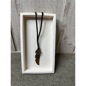 Great American Angel Wing & Cross Charm Leather Cord Necklace